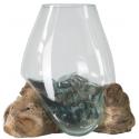 Decowood Glass B Round 30x30 cm ronde glazen vaas op boomstronk M decoratie